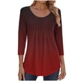 thumbnail image 3 of Jsaierl Tops for Women 3/4 Sleeve Summer Crew Neck Shirts Boho Gradient Petite Pleated Blouses Going Out Cotton T-shirts Top S-2XL, 3 of 7