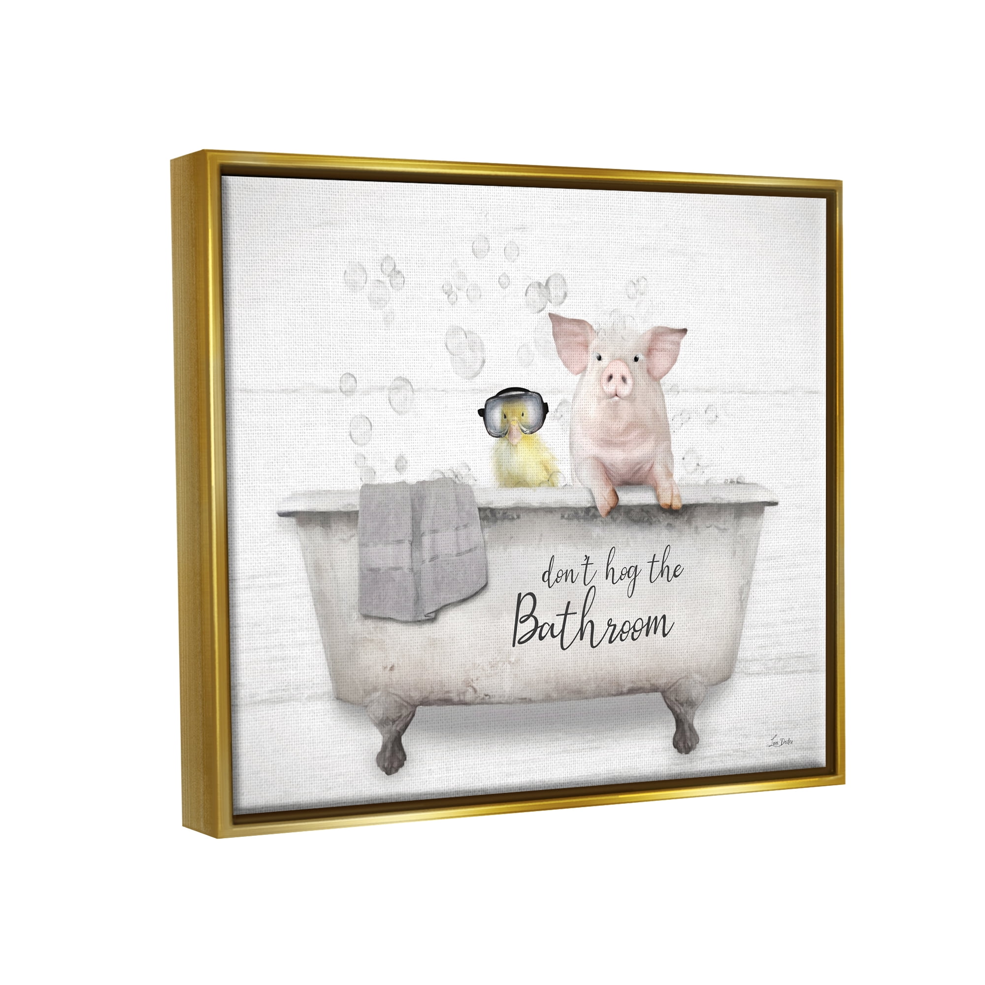 Stupell Industries Don't Hog Bathroom Animals & Insects Painting Gold Floater Framed Canvas Art Print Wall Art, 31 x 25