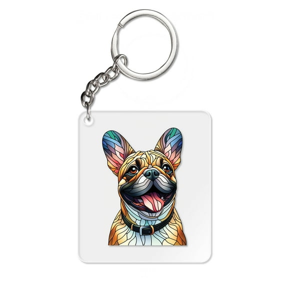 Patriotic French Bulldog Stained Glass Portrait American Flag Acrylic Keychain Dog Lover Gifts Collar Charm Tag Keyring - 01010