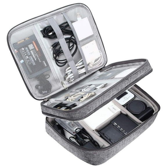 Electronic Organizer Travel Case, Charger Organizer Cable Organizer Bag Cord Organizer Double Layers Electronics Travel Organizer for Chargers, Cords, Power Bank, Adapter, Mouse, Tablet, Phone