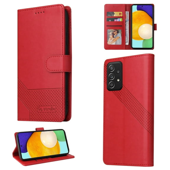 Allytech Samsung Galaxy A52 Wallet Case, Magnetic Folio Protective Wallet Pocket Credit Slots Retro Flip PU Leather Card Holder Kickstand Cover For Samsung Galaxy A52 5G/4G,
Red