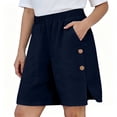 thumbnail image 5 of hotojiny Women's Linen Shorts Elastic High Waist Bermuda Shorts Wide Leg Summer Casual Lounge Shorts with Side Slit, 5 of 6