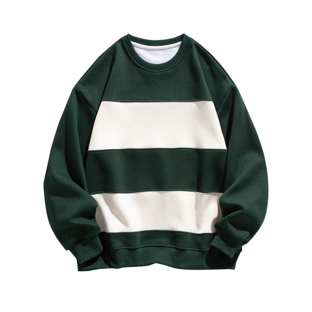 Sudadera sin capucha para hombre, cuello redondo, rayas, fácil de llevar, informal, de moda, de manga larga, sin gorro, sudadera de poliéster para hombre