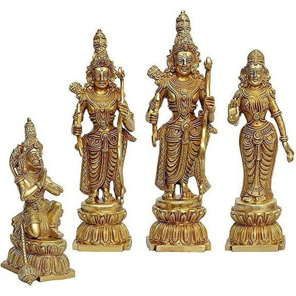 Ram Darbar Brass Antique ram darbar Statue in Brass, Lord Rama, Lord Hanuman, Lord Lakshman, Sita MATA, Ram Ji ram Family Statues 12inch Gold