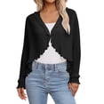 thumbnail image 2 of Garbnen Chiffon Shrug Cardigan for Women Open Front Cropped Long Sleeve Cardigans for Women Pleated Lightweight Casual Sun Protection Sheer Shawls for Women Black, 2 of 7