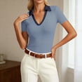 thumbnail image 2 of Aihuaihua Womens Short Sleeve Business Casual Tops Summer V Neck Polo Work Shirts 2026 Fitted Basic Collared Shirt Light Blue M, 2 of 3