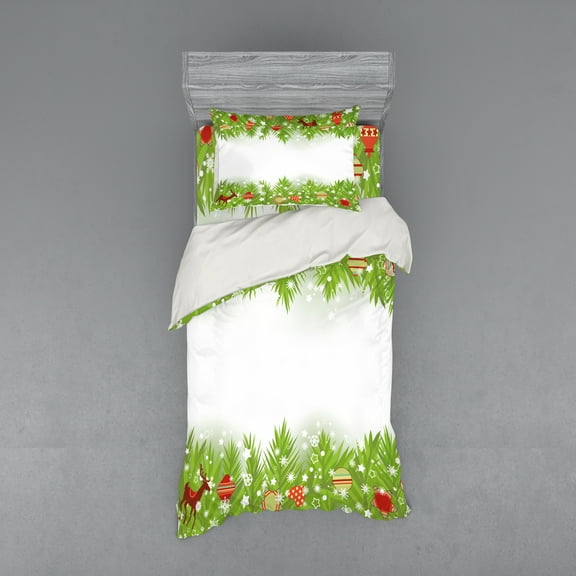 Ambesonne Christmas Bedding Set 3 Pcs, Coniferous Noel Tree, Twin, Multicolor