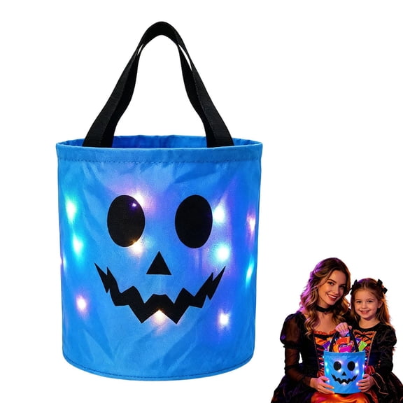 Light Up Halloween Bucket Led Halloween Basket Trick Or Treat Bags Glow In The Dark Bucket Candy Bucket Bags Reusable Goody Candy Bucket Halloween Birthday Party Favor Supplies 10.24 Inch