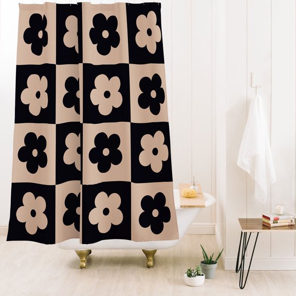 Society6 Mariamariacreative Bloom Check Tan Shower Curtain 71" x 74"