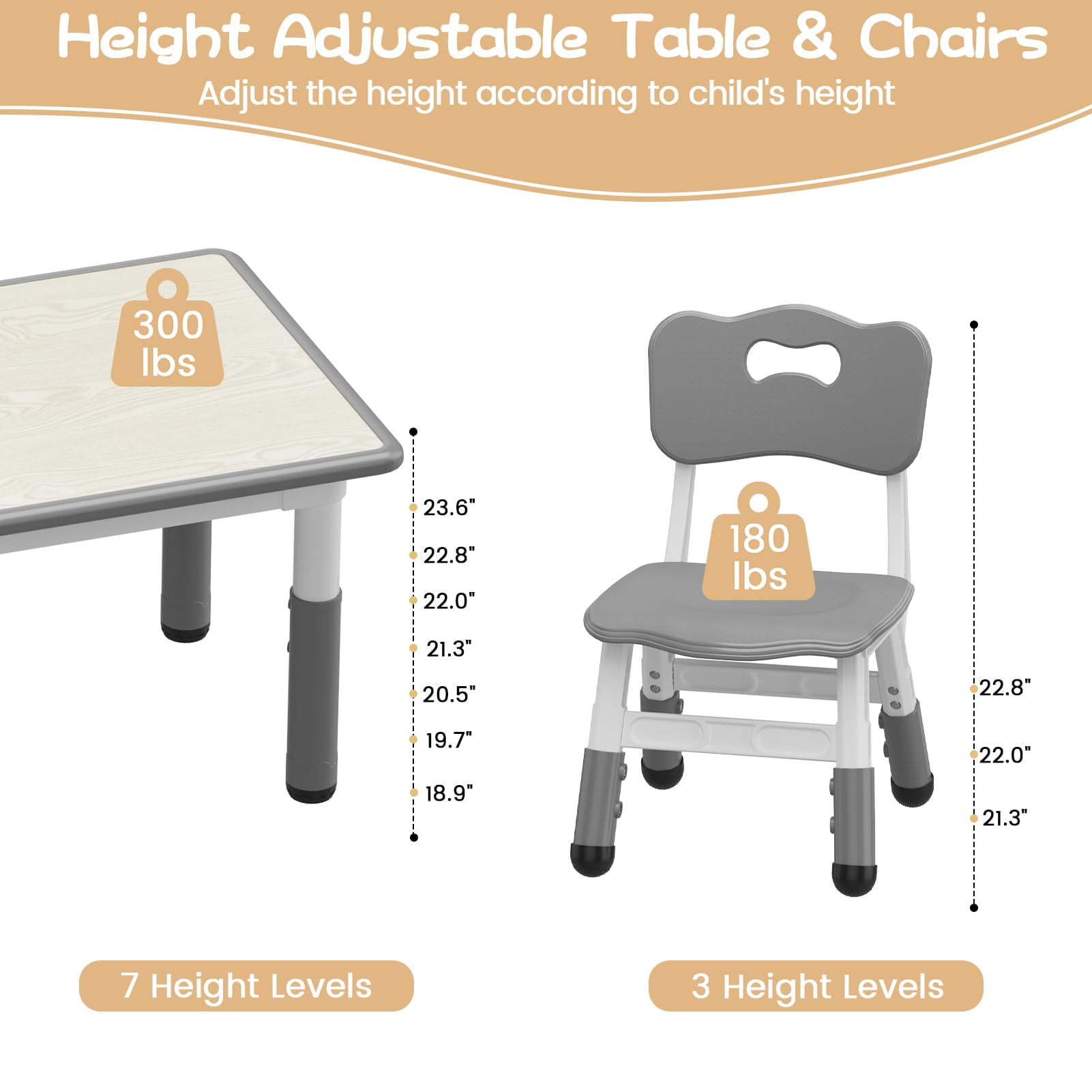 2025 New Kids Table and 6 Chairs Set, Height Adjustable Toddler Table and Chair Set, Graffiti Desktop, Children Multi-Activity Table for 6, Kids Study Table for Home Daycare Preschool for Ages 2-8
