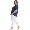 thumbnail image 2 of GRACE & GRANDEUR Women's Plus Size Shirts Mandarin Collar V Neck Elbow Short Sleeve Textual Button Blouses Tops with Pocket 2X Dark Blue, 2 of 7