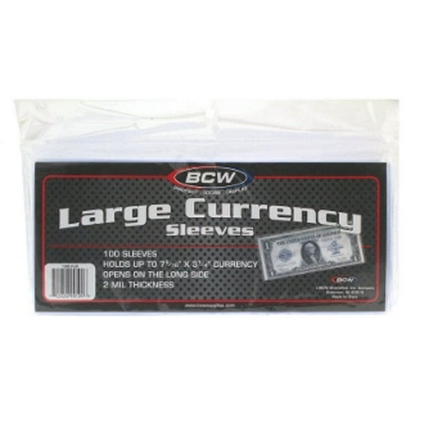 BCW Currency Sleeves Large Bill, 100 pack