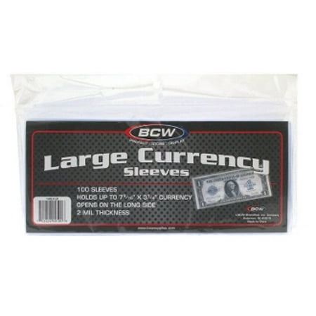 BCW Currency Sleeves - Large Bill, 100 pack