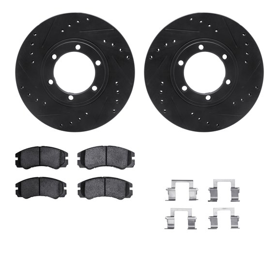 Dynamic Friction Company Front Brake Rotors-Drilled and Slotted-Black with 5000 Advanced Brake Pads includes Hardware 8512-37011