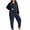 Navy, variant on Mutghys Plus Size Pajamas for Women Set Color Contrast Long Sleeve Top Elastic Waist Pants Home Lounging Loose Comfy Sleepwear Set XL-5XL