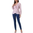 thumbnail image 2 of INSPIRE CHIC Women's Ruffle V-Neck Blouse Floral Self Tie Wrap Peplum Top L Pink Red, 2 of 6