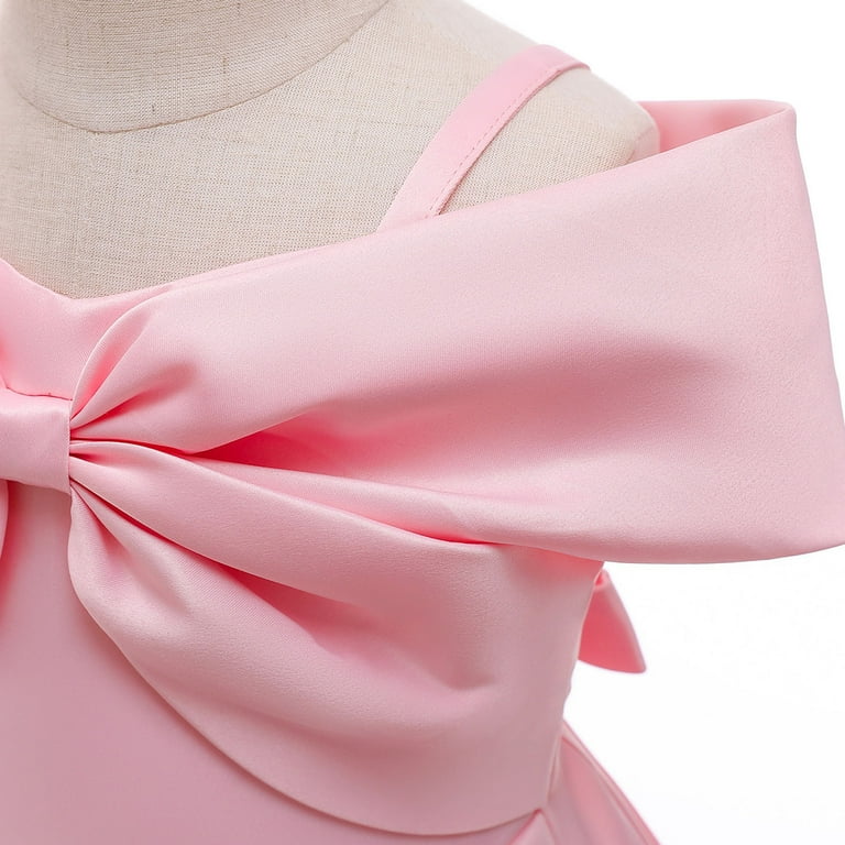 safuny Girls's Party Gown Birthday Dress Clearance Solid Vintage Round Neck  Holiday Pleated Swing Hem Cold Shoulder Sleeve Princess Dress Lovely Comfy  Fit Pink 3-10Y - Walmart.com