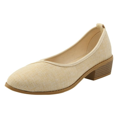 

JDEFEG Single Shoes Women s Spring Autumn Versatile Fashionable Breathable Casual Women s Middle Heels Travel Single Shoes Women Comfortable Dressy Beige Size 40