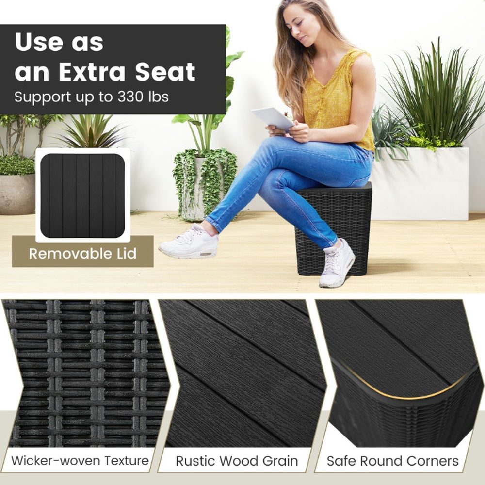Finihen End Table, Storage Side Table, Outdoor Resin Storage Side Table with Removable Lid and Wicker-woven Accent, for Indoor, Outdoor, Black Finihen End Table, Storage Side Table, Outdoor Resin Storage Side Table with Removable Lid and Wicker-woven Accent, for Indoor, Outdoor, Black