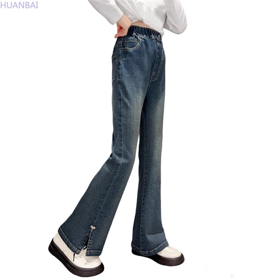 HUANBAI Girls Flared Denim Pants Classic Bootcut Jeans For Teens And Juniors Comfortable Stretch Style Loose Trouser 3-4 Years