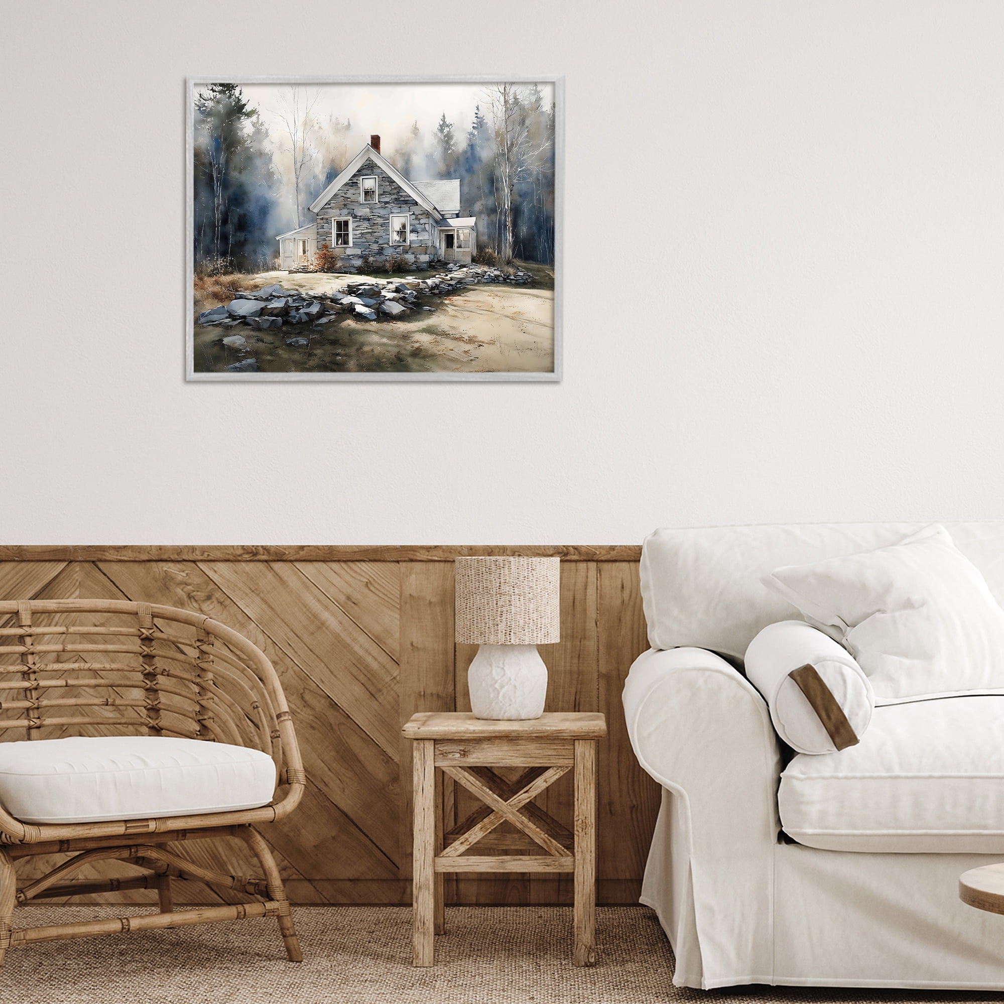 Stupell Industries Rustic Cottage Among the Trees Gray Framed Giclee Art, design by Franklyn Gregory