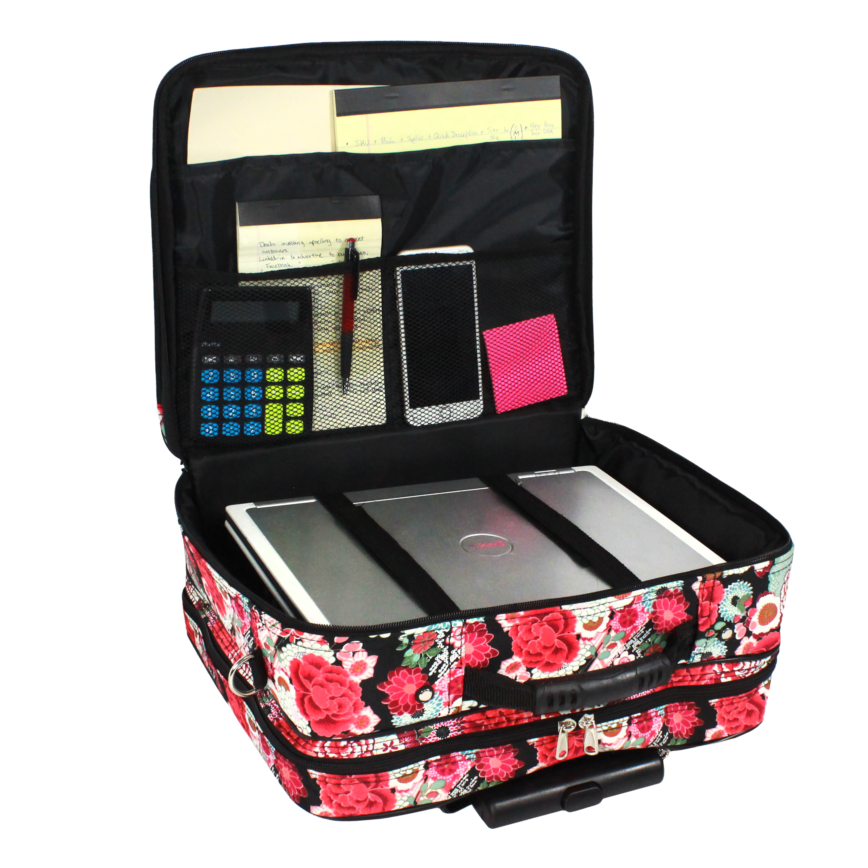 Large Capacity Rolling Laptop Bag Floral Graphic Briefcase - Temu