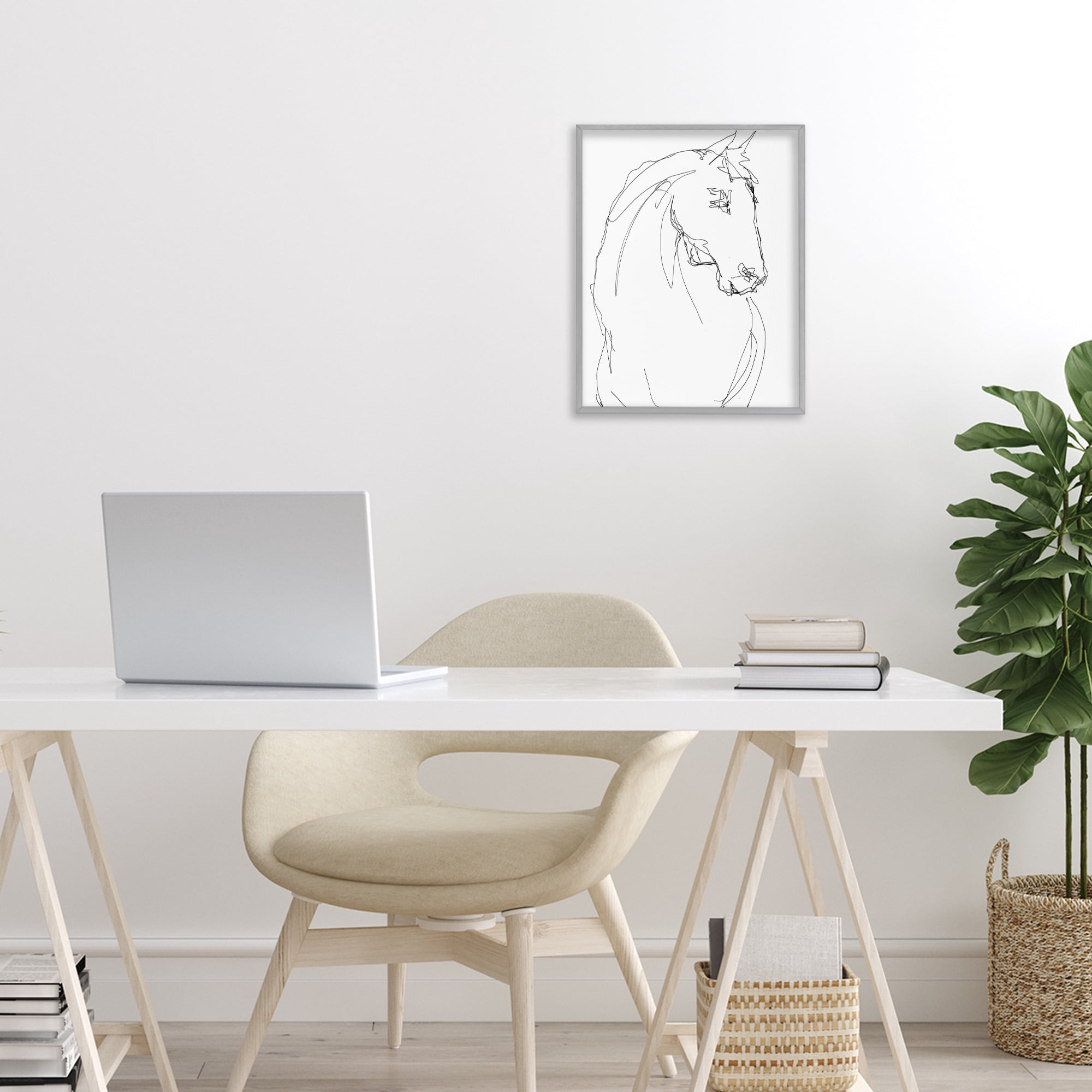 Stupell Industries Sketched Horse Contour Gray Framed Giclee Art, design by Lorenzo Collective