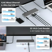 WAVLINK Thunderbolt 4 Quad Display Dock (15-in-1), WAVLINK 40Gbps Docking Station with 98W Laptop Charging, Single 8K@30Hz Quad 4K@60Hz, 2.5G RJ45, SD V4.0, 10Gbps USB3.1 for MacBook Pro/Air and More