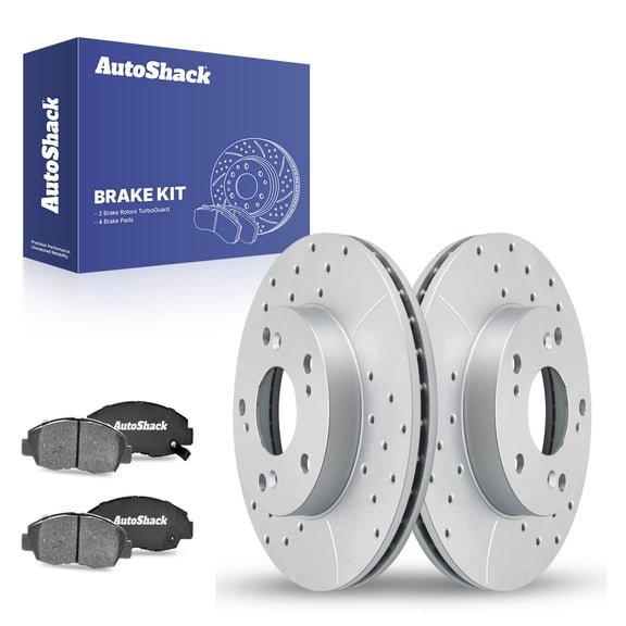 AutoShack 10.3" (261.5 mm) Front Vented Drilled & Slotted Brake Rotors Coated   Ceramic Brake Pads | Replacement for 2006-2011 Honda Civic | Silver Matte Finish | 6-PC Brake Kit | TurboGuard