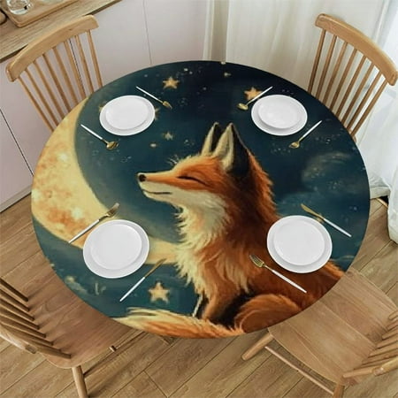 

Autua Fox Stars Crescent Round Table Cover Stain Resistant Washable Perfect for Indoor Outdoor Tablecloth Kitchen Dining Wedding Parties 100% Polyester Fiber 31 -35