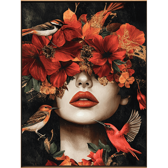 Flower Bird Woman Portrait Decorative Painting/Canvas Art， Ideal for Living Room， Bedroom， Dining Room， Office， Study， Hallway， Hotel， Cafe， Apartment， Gallery， Studio， and More Decor 179 characters