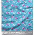 thumbnail image 1 of Soimoi Blue Silk Fabric Leaves & Periwinkle Floral Printed Craft Fabric by the Yard 42 Inch Wide, 1 of 3