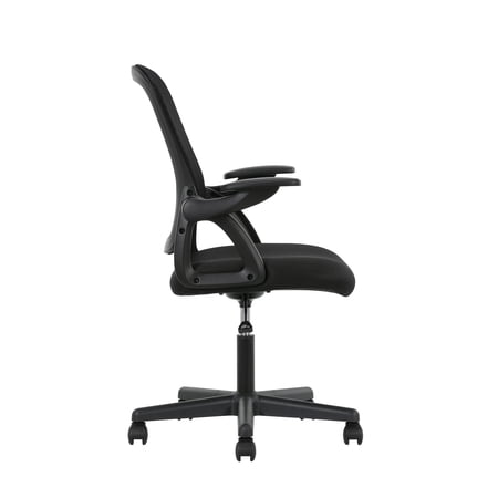 MAINSTAYS ERGONOMIC MESH BACK OFFICE CHAIR WITH FLIP UP ARMS FOR ADULTS, BLACK FABRIC, 275LB