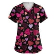 thumbnail image 2 of Scrubs for Women Comfortable Lightweight Durable Soft Stretch Flower Printed V-Neck Short Sleeve Medical Scrub Top Wine 5XL, 2 of 5