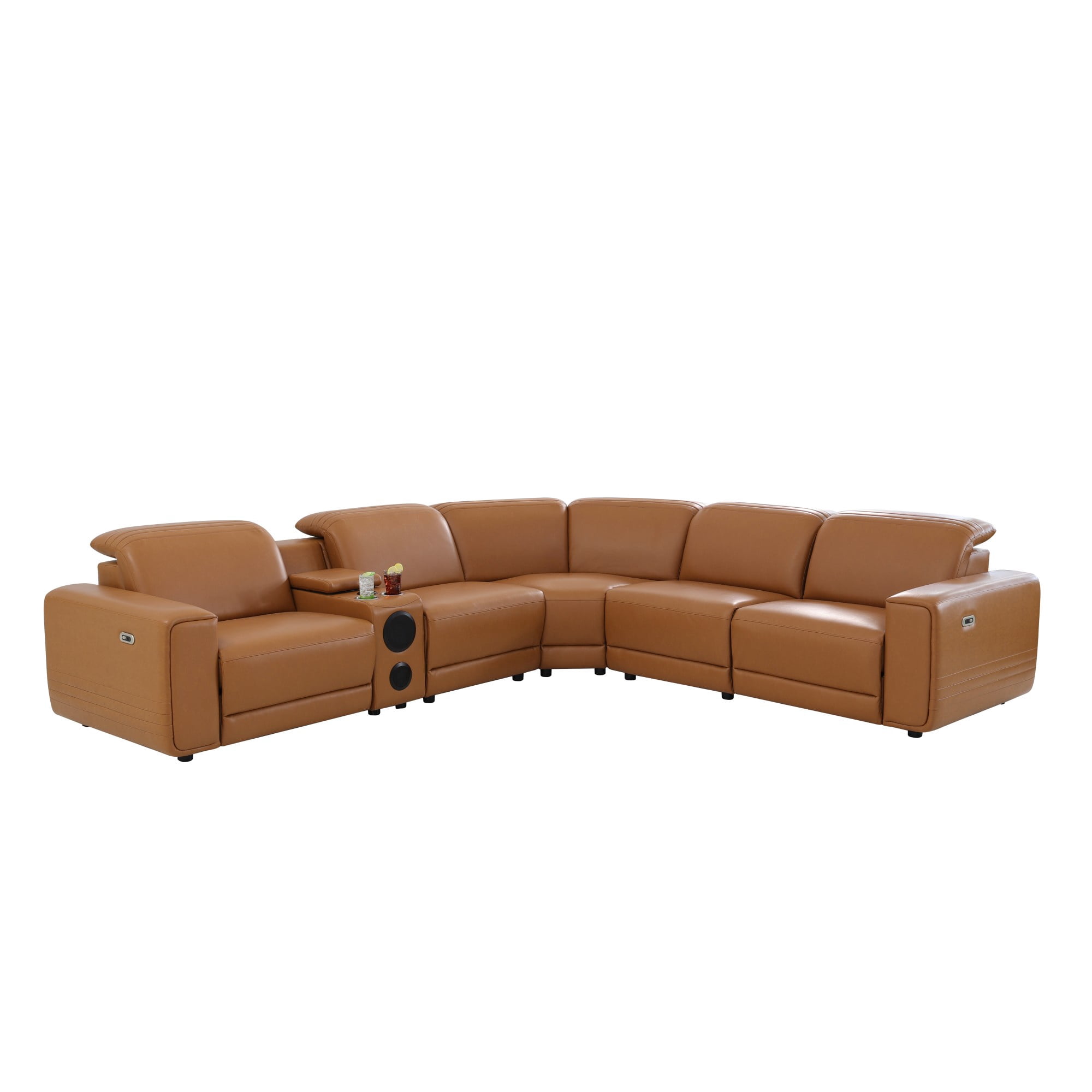 Gewnee Luxury Oversized Reclining Corner Sectional Couch, Power Recliner, Air Leather, Bluetooth Speakers, USB & Type‑C Charging, Cup Holders, Storage, for Living Room Home Theater, Orange Yellow