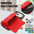 thumbnail image 3 of For Apple iPhone 17 Pro Max RFID Blocking Protective Purse Wallet Case Magnetic Flip Cover Multi-Card Slots Pocket With Detachable Shoulder Strap And Wrist Strap,Red,For iPhone 17 Pro Max, 3 of 8