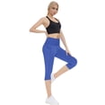 thumbnail image 5 of Womens High Waist Capri Yoga Leggings, Tummy Control with Pockets, Blue, Size M, 5 of 9