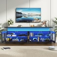 thumbnail image 6 of ChVans 71" LED TV Stand with Power Outlet for up 85" TVs, Modern High Gloss Gaming Entertainment Center, Black TV Console Table with Glass Door and Storage Cabinet, 6 of 8