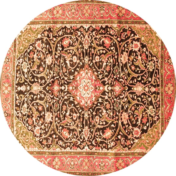 Ahgly Company Indoor Round Medallion Orange Traditional Area Rugs, 7' Round