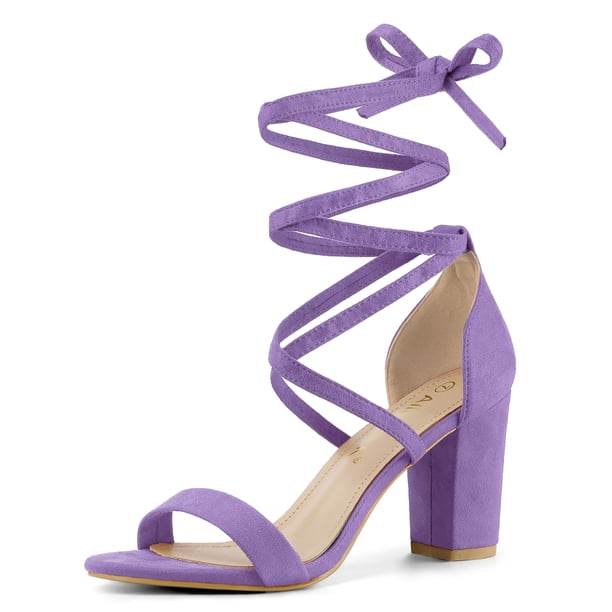 Women's Open Toe Lace Up Chunky High Heels Sandals Purple US 9/UK 7/EU 40