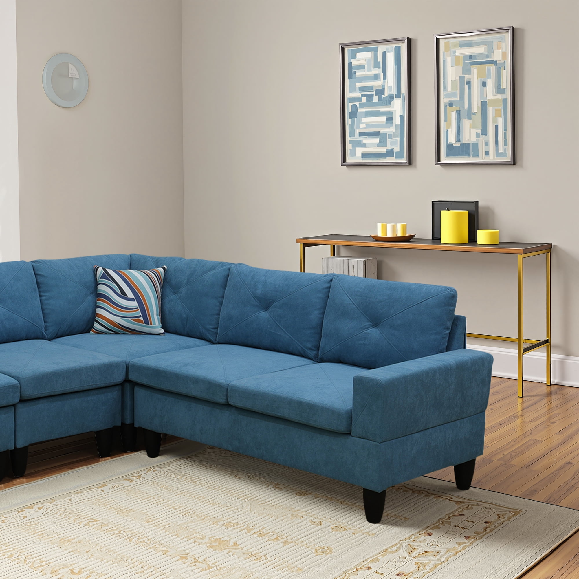 MAYEERTY Calico 4-Piece Couch Living Room Sofa Set，Lake Blue