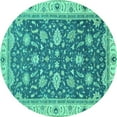 thumbnail image 1 of Ahgly Company Machine Washable Indoor Round Oriental Turquoise Blue Traditional Area Rugs, 6' Round, 1 of 4