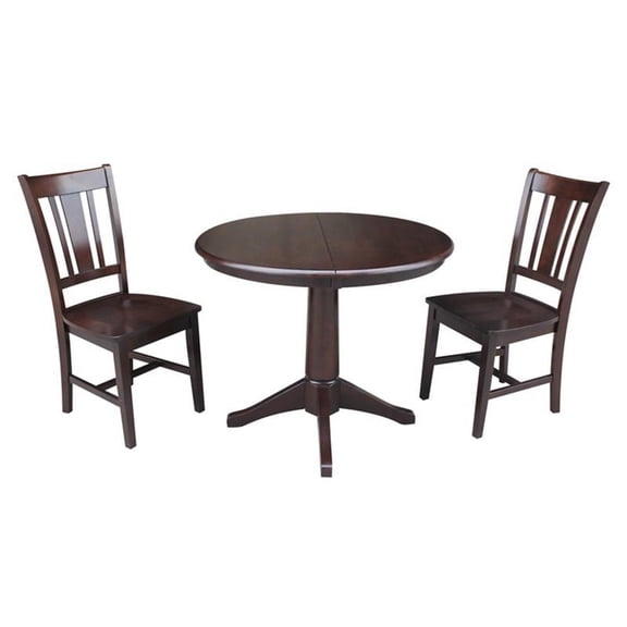 36" Round Extension Dining table with 2 San Remo Chairs - Set of 3 Pieces