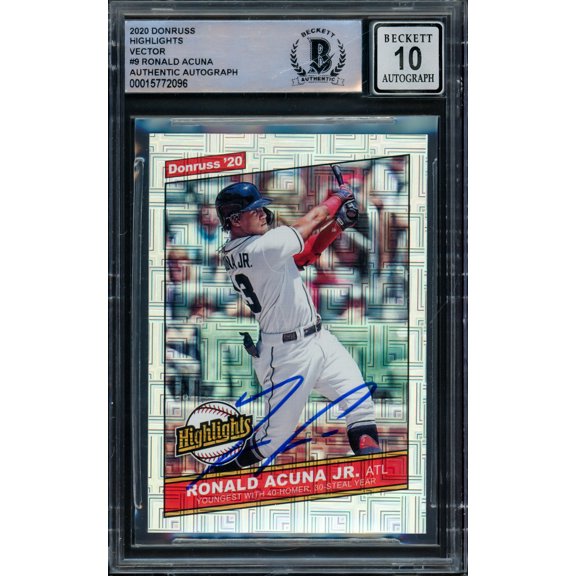 Collectible Ronald Acuna Jr. Autographed 2020 Donruss Highlights Vector Card #H-9 Atlanta Braves Auto Grade Gem Mint 10 Beckett BAS #15772096