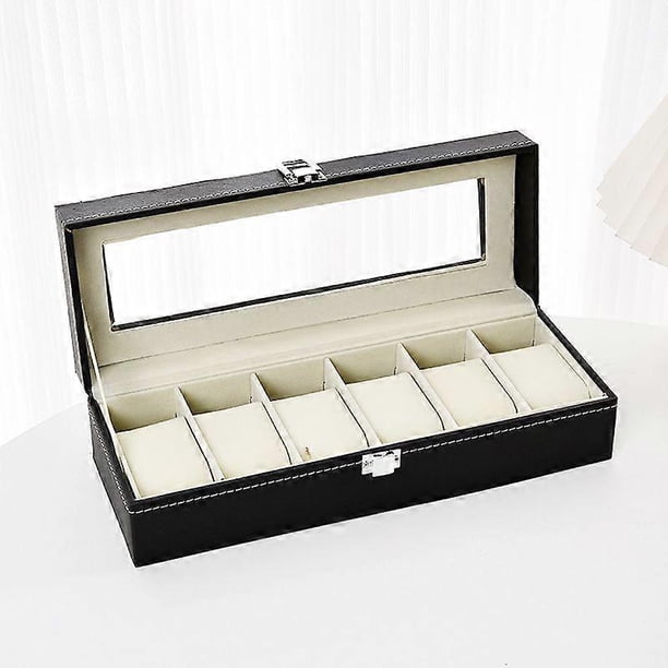 Caja de cuero para relojes con 6 compartimentos, estuche para relojes, expositor de relojes, organizador de joyas para hombres y mujeres.