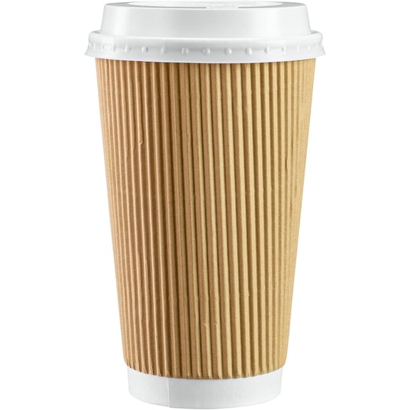 GUSTO Disposable Coffee Cups with Lids 16 Oz Insulated Paper Cups, [50 Sets - 16 oz.]