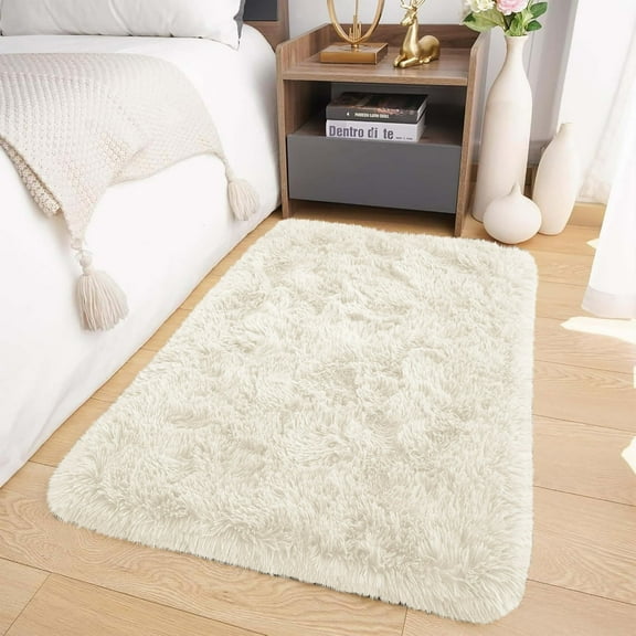 IR Imperial Rooms Solid Accent Shag Rug 2x3ft for Entryway Soft Fluffy Area Shaggy Rug White