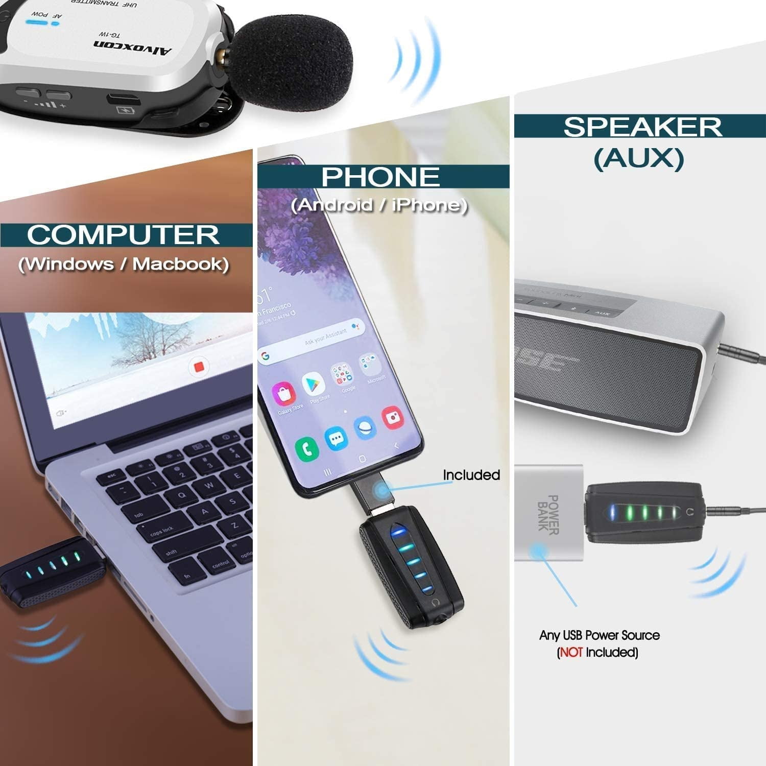 Alvoxcon Wireless Lavalier Microphone for iPhone & Computer, Laptop Recording