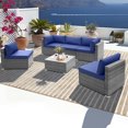 thumbnail image 2 of Costway 6 PCS Patio Conversation Sofa Set Outdoor Rattan Furniture Cushioned Seat Navy, 2 of 10