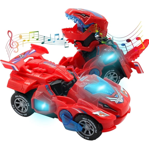 Toys for 3-6 Year Old Boys Transforming Car Toys with LED Light and Music Dinosaur Toy Birthday Gifts for 4 5 6 7 Year Old Boy, Red